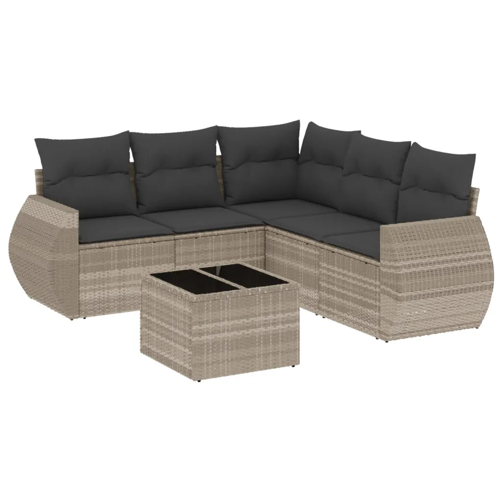 Set Divano da Giardino 6pz con Cuscini Grigio Chiaro Polyrattan