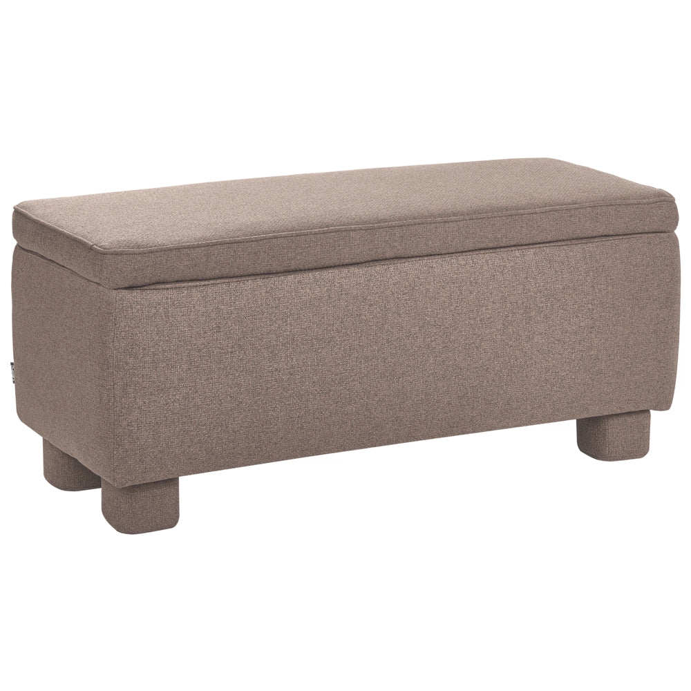 Panca contenitore Tessuto tortora Imbottitura facile da pulire Gambe in legno Piano sollevabile Ingresso moderno