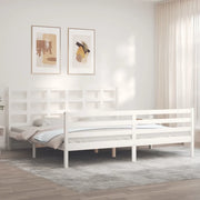 Giroletto con Testiera-Struttura Letto con testiera Bianco 200x200 cm in Legno Massello 341177