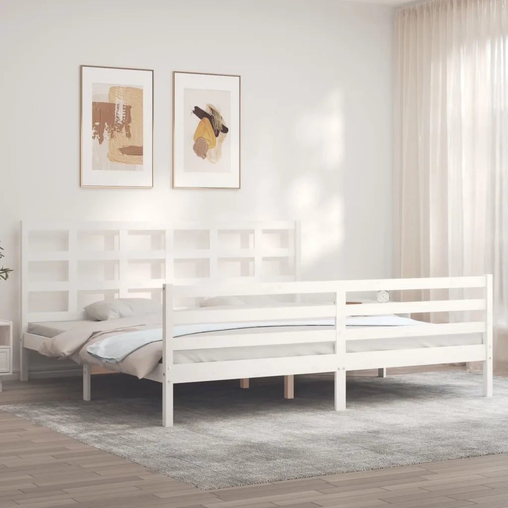 Giroletto con Testiera-Struttura Letto con testiera Bianco 200x200 cm in Legno Massello 341177