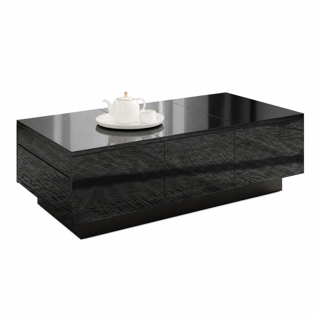 Tavolino da caffè moderno nero lucido 100x31x50 cm in truciolare e MDF con cassetti