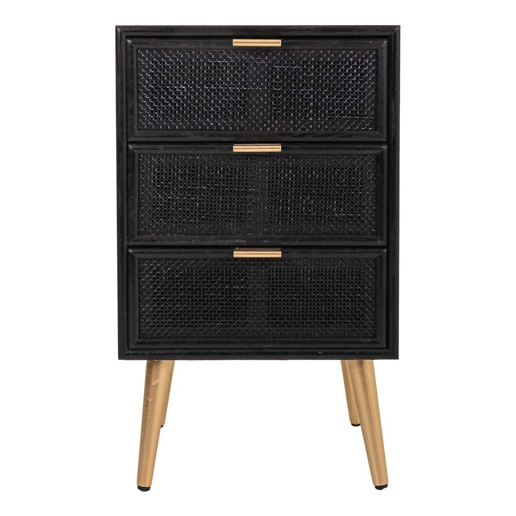Comodino in legno laccato nero e rete 42x36,5x71