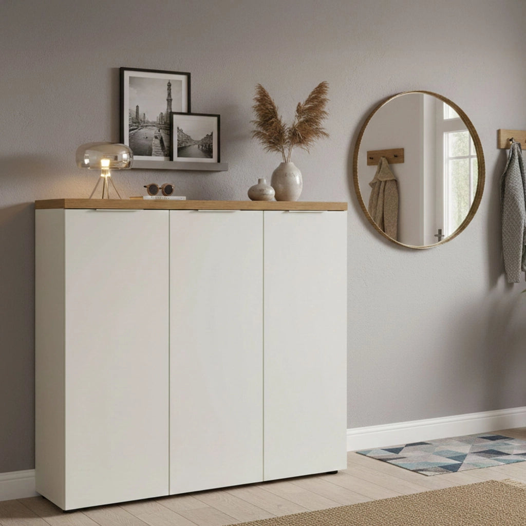 Mobile Portascarpe Aspidistra, Scarpiera 30 Paia Made in Italy, 122x34x115h cm Bianco Lucido