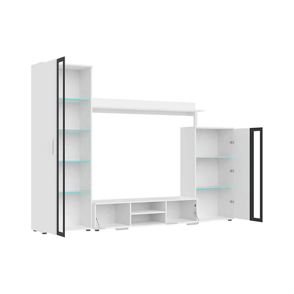 Mobile Soggiorno Linahasi, Parete Attrezzata Modulabile, Bianco