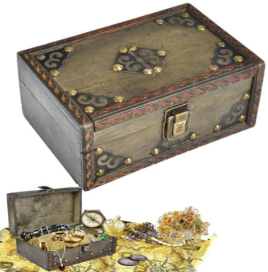 Cassettino in Legno Vintage con Chiusura - 18 x 12 x 8 cm - Per Bambini - Scatola per Conservare Regali