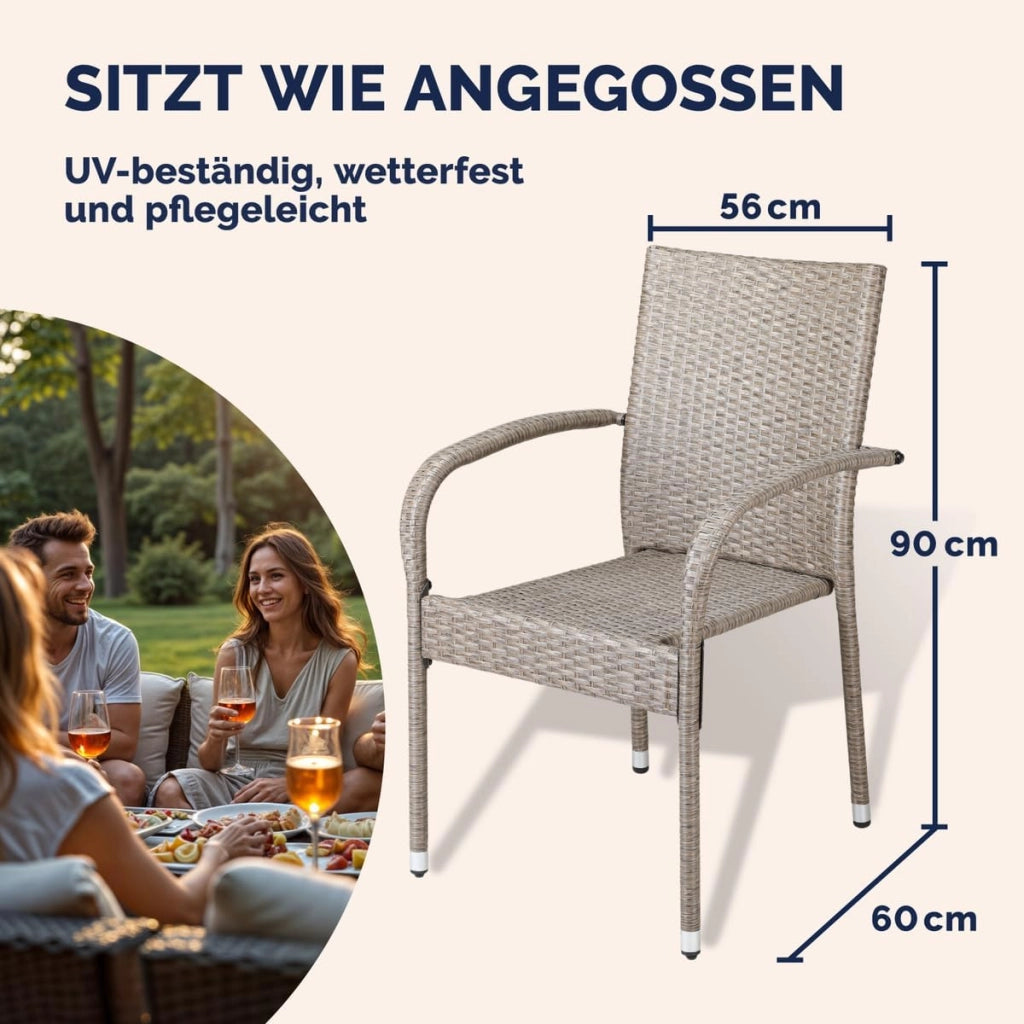 ® Set 4 Sedie da Giardino in Polyrattan Impilabili Regolabili con Portata di 160 kg per Balcone Terrazza Sedia Esterno Sedia da Tavolo