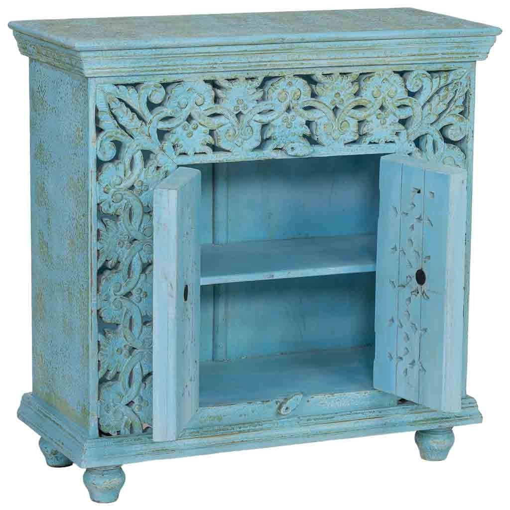 Tavolino da ingresso in legno blu 90x40x90 cm