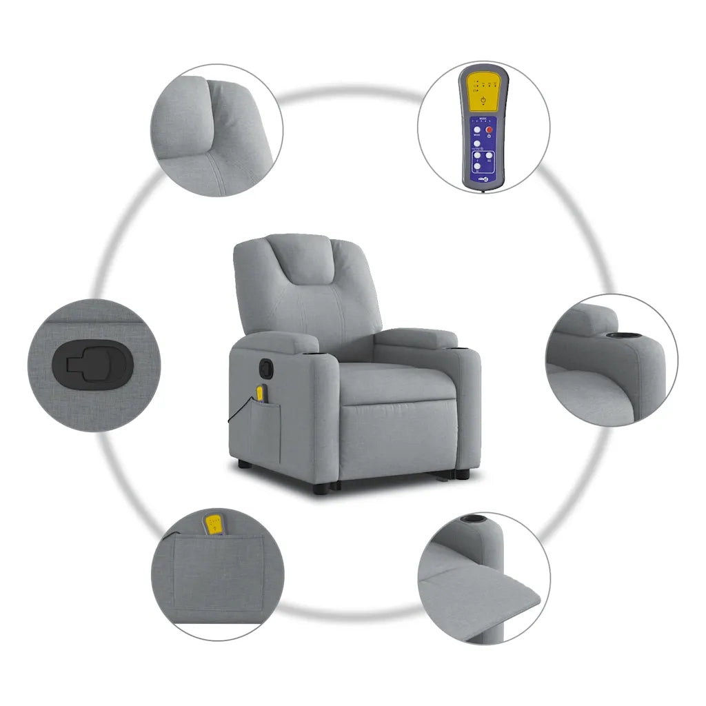 Poltrona | Sedia Relax Alzapersona Massaggi Reclinabile Grigio Chiaro Tessuto