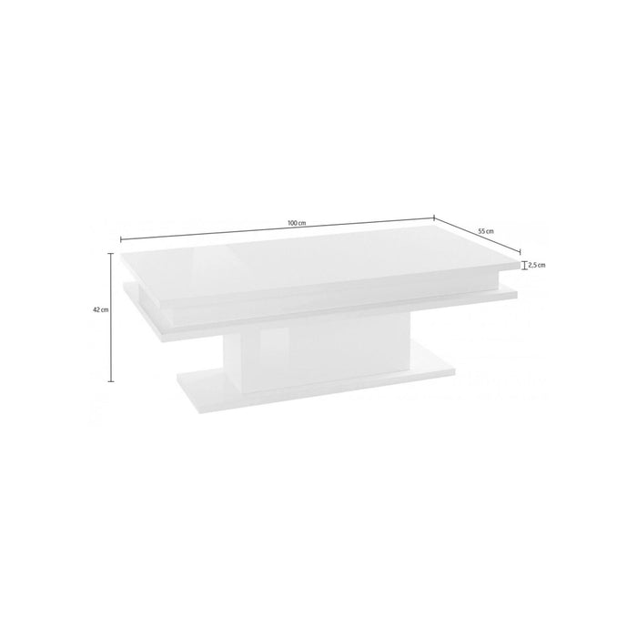 Tavolino da Aboronzi, Made in Italy, Tavolo basso da salotto portariviste, con luce LED, cm 100x55h42, Bianco lucido
