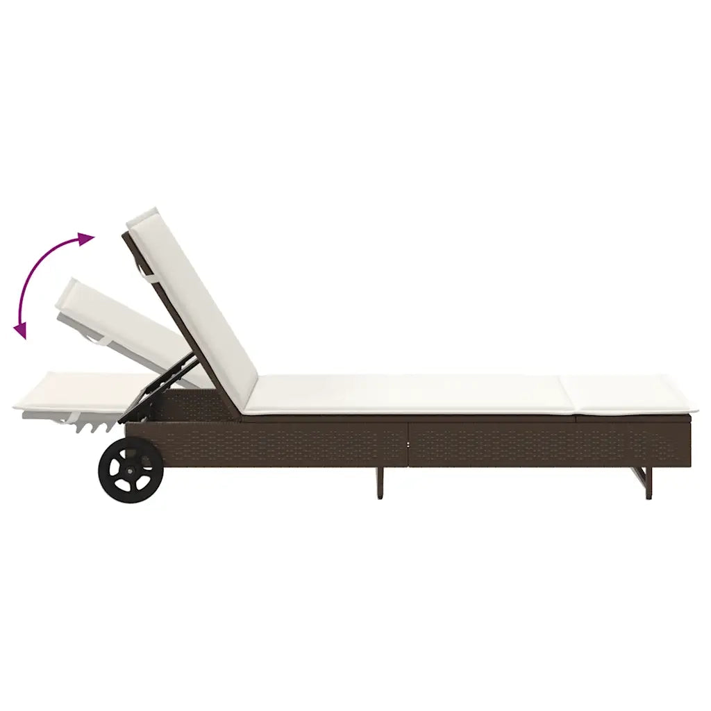 Lettino Prendisole | Sdraio da giardino | Lettino da sole con Ruote e Cuscino in Polyrattan Marrone