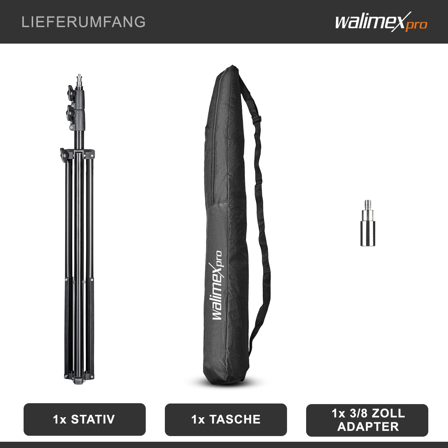 Stativo per luci FT-8051 max 5 kg e altezza fino a 260 cm, cavalletto fotografico per faretti LED flash ring light attrezzature foto e video, adattatore 3/8" e borsa