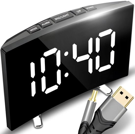 Orologio Digitale LED - Spiegel - Portatile - Tavolo - 2 Modalità di Brillantezza - Funzione di Sonno - Dimmabile Automatico - Orologio