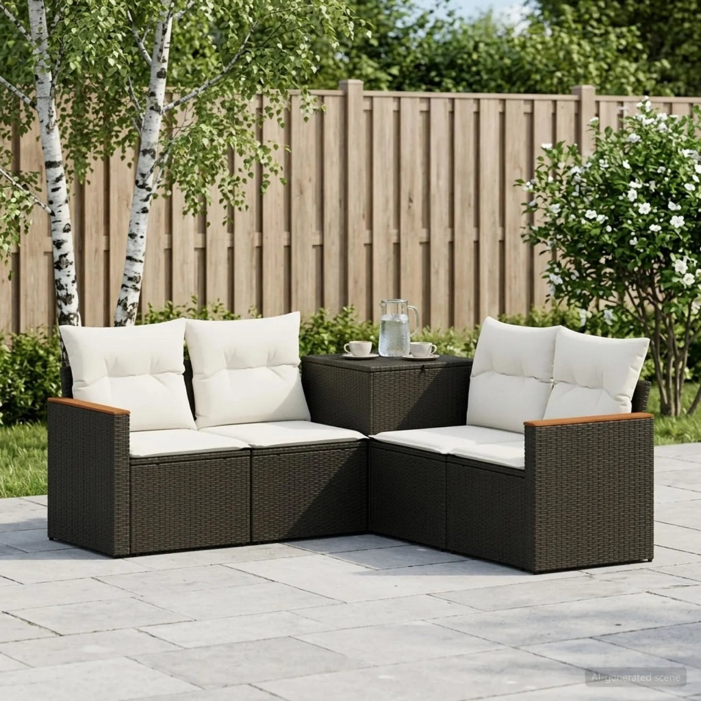 Set di divani 5 pz Nero e Bianco Crema 3447929