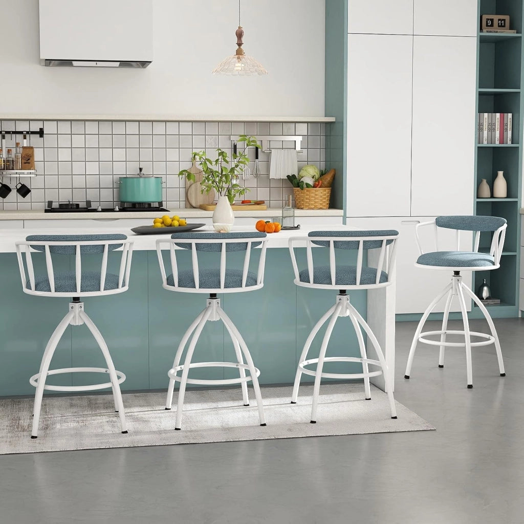 Set di 2 Sgabelli da Bar, Sgabelli Imbottiti con Schienale, Poggiapiedi e Struttura in Metallo, Portata 150 kg, Sedie Moderne per Isola da Cucina, Bar di Casa e Sala da Pranzo