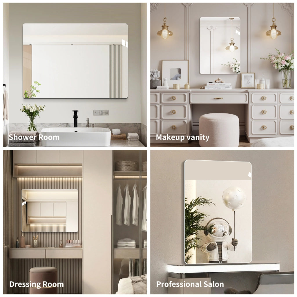 Specchio semplice senza cornice con angoli arrotondati R50, orientabile orizzontale o verticale in vetro argentato, argento 50 × 70 cm
