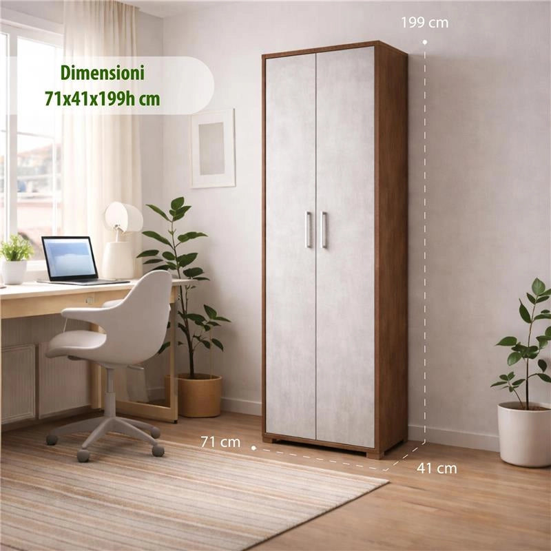 ARMADI DA ARREDO CON 2 ANTE DIMENSIONI 199X71X41 CM COLORE NOCE E OSSIDO BIANCO