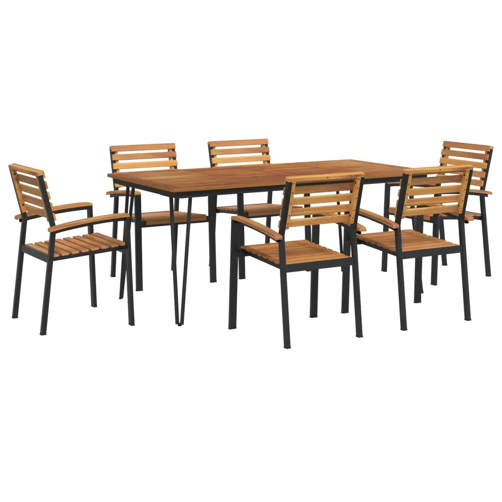 Set Pranzo da Giardino 7 pz Legno Massello di Acacia e Metallocod mxl 100319