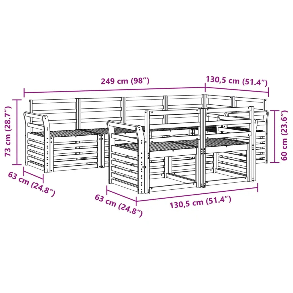 Set di divani da esterno 7 pcs Bianco 249 x 130,5 x 73 cm 3391994