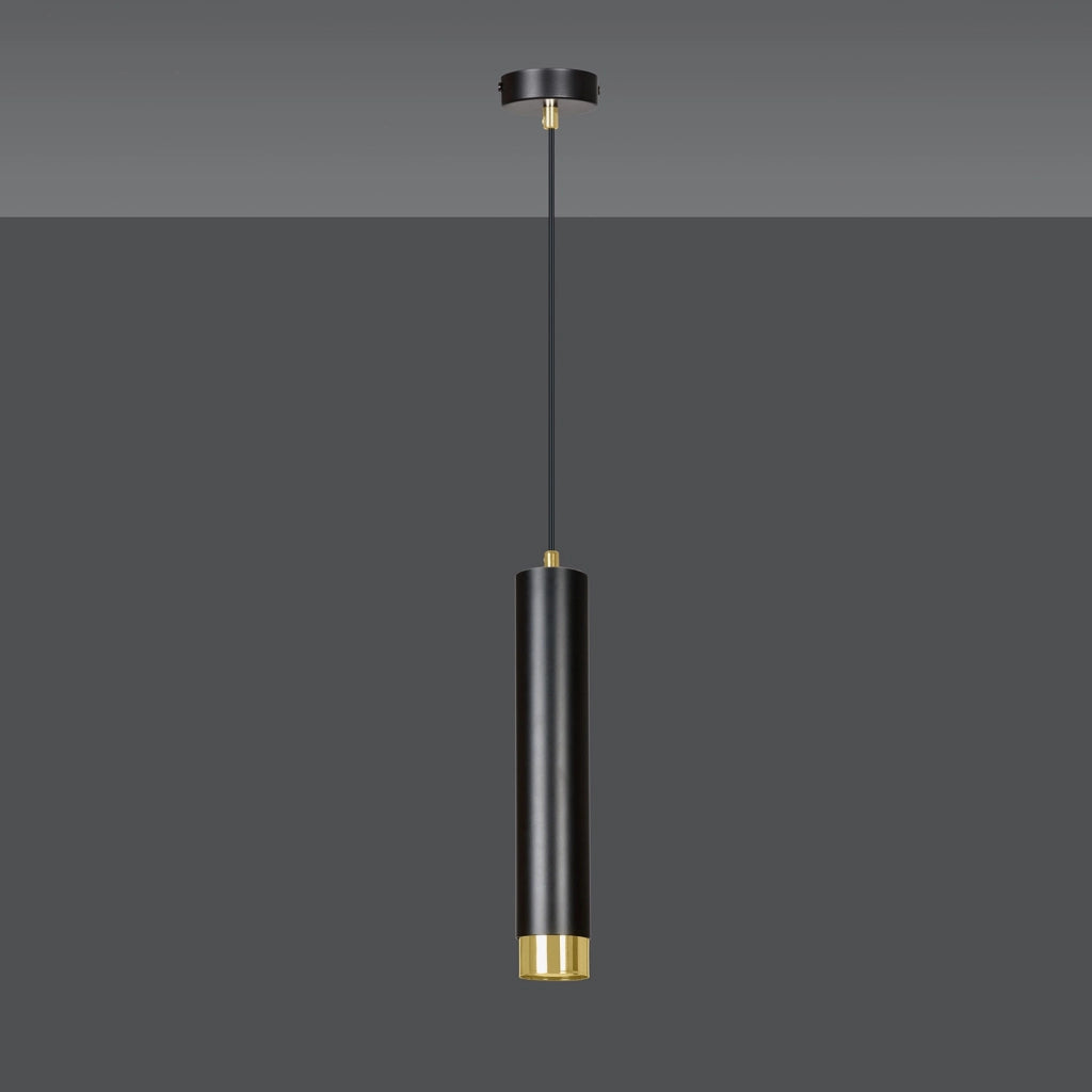 Sospensione 1 Luce Brunilde In Acciaio Nero Con Tubolare In Nero E Oro