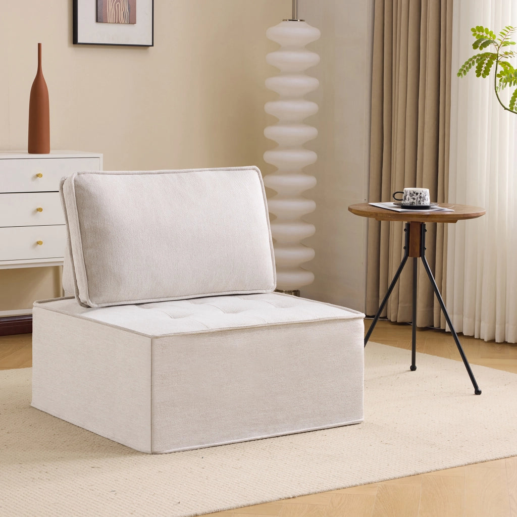 Divano modulare compatto con schienale ergonomico e rivestimento in lino beige facile da spostare per piccoli spazi