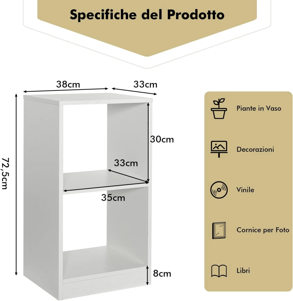 COSTWAY Set di Librerie a 2 Pezzi, Libreria in Legno a 2 Livelli, Scaffale Espositivo con Dispositivo Antiribaltamento, Scaffale Multifunzionale per Soggiorno Studio Ufficio, 38x33x72,5 cm