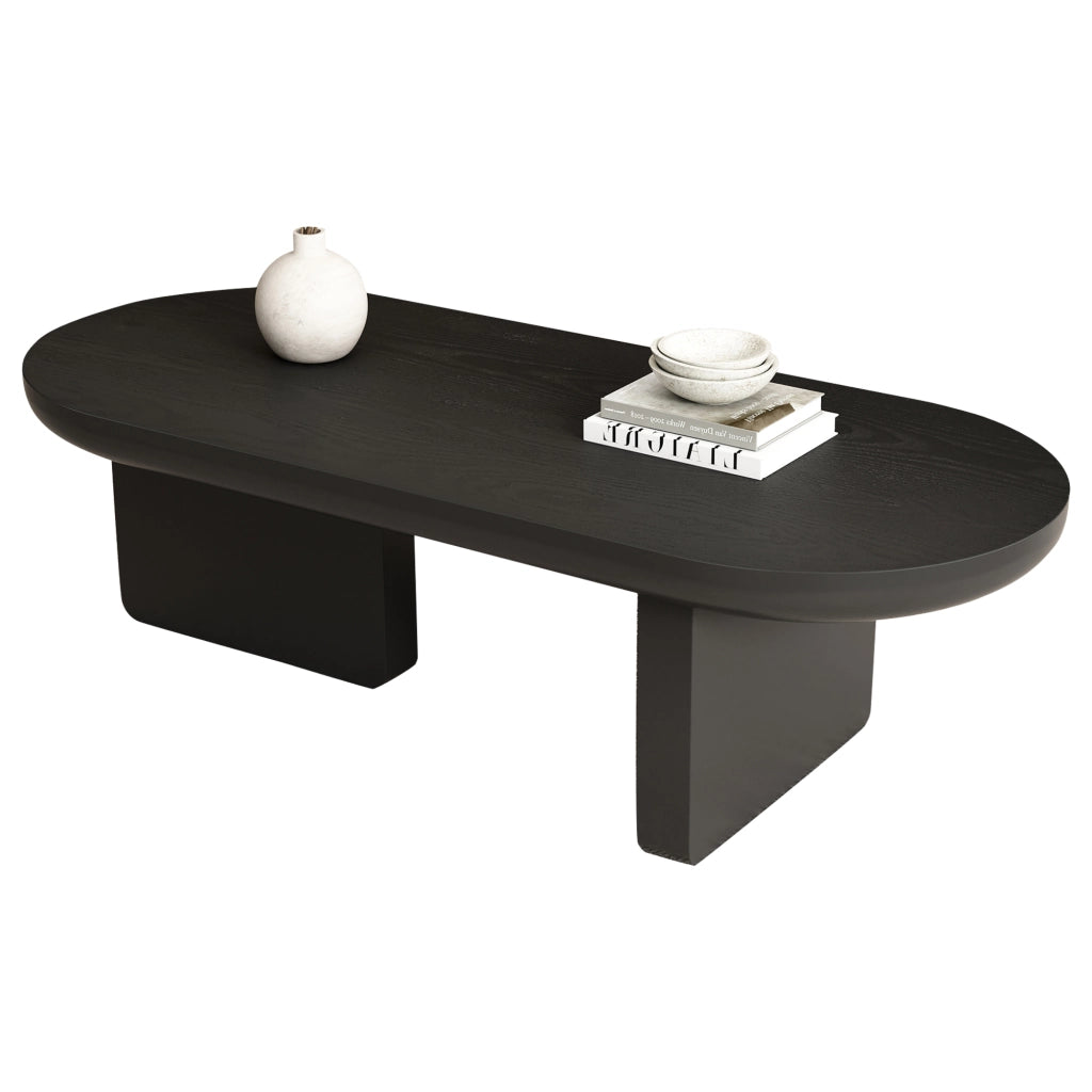 Tavolino da caffè con piano ovale e 2 gambe per soggiorno in MDF 119.7×49.8×35.5 cm nero