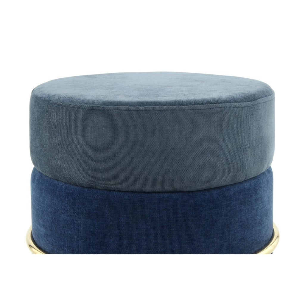 Pouf Rotondo Matilda in Velluto Blu con Struttura Cromata