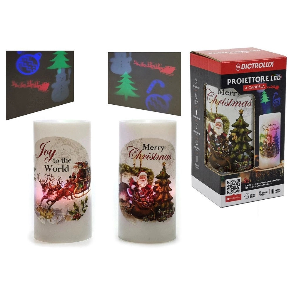Trade Shop - Proiettore Led A Forma Di Candela Natalizia φ7x15cm In 2 Design Per Uso Interno A Batteria -