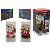 Trade Shop - Proiettore Led A Forma Di Candela Natalizia φ7x15cm In 2 Design Per Uso Interno A Batteria -