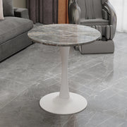 Tavolo da pranzo - rotondo 70 cm - stile mid-century - marmo grigio scuro - per 2-4 persone - bianco