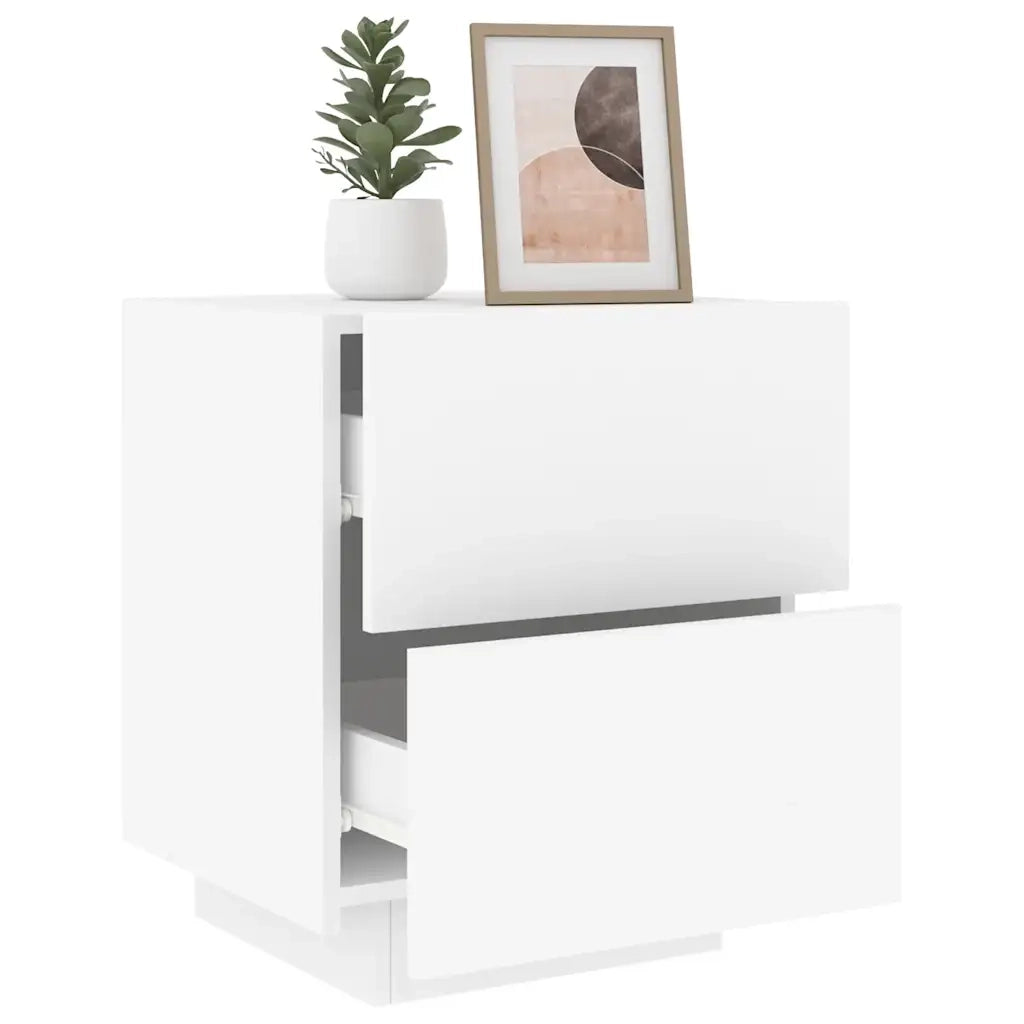 Comodini con Luci LED 2pz Bianchi in Legno Multistrato 836736
