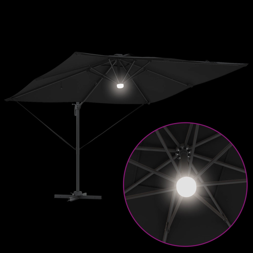 Ombrellone Roma a sbalzo con LED neri 286x285x270 cm Alluminio