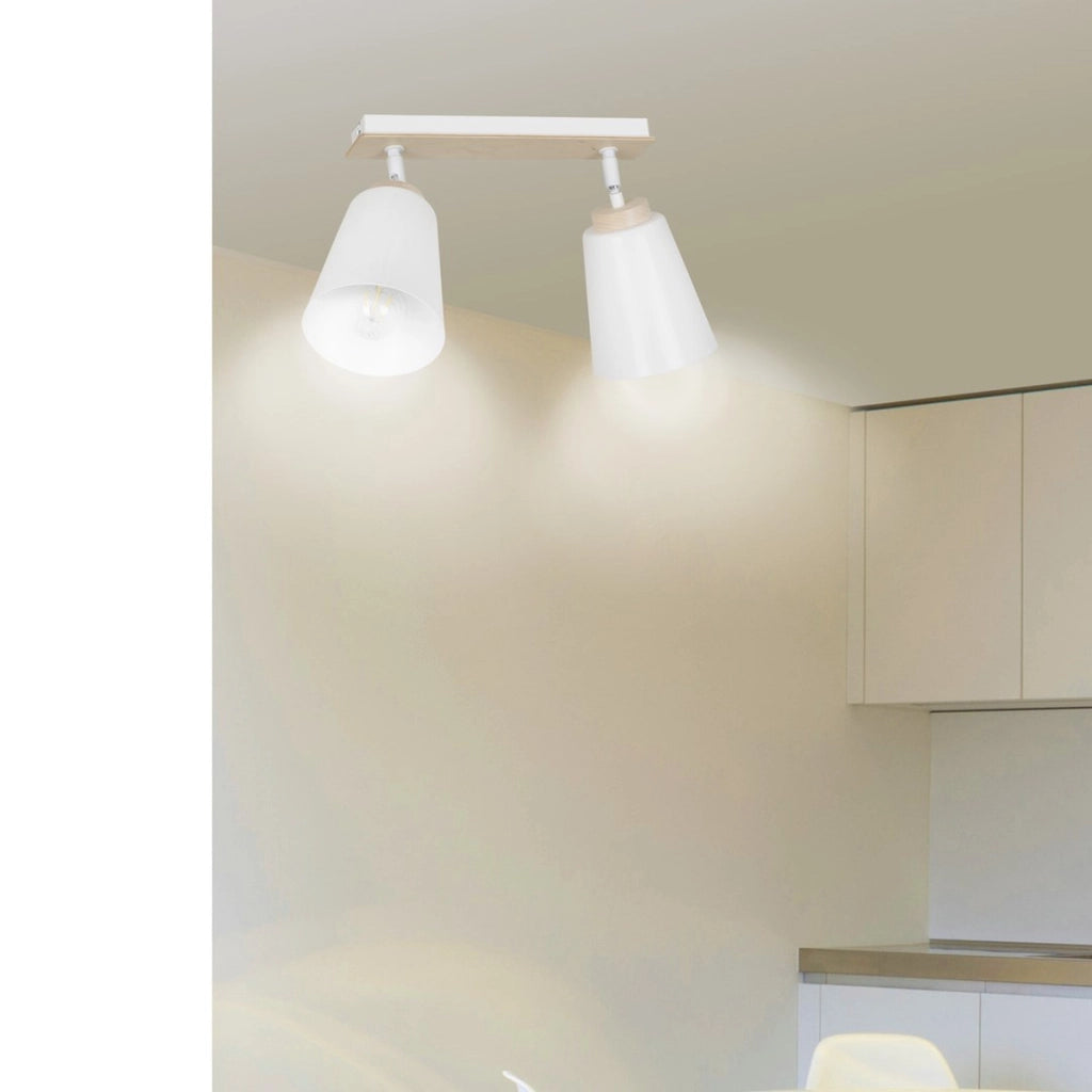 Lampada a sospensione ATLAS in acciaio bianco e legno