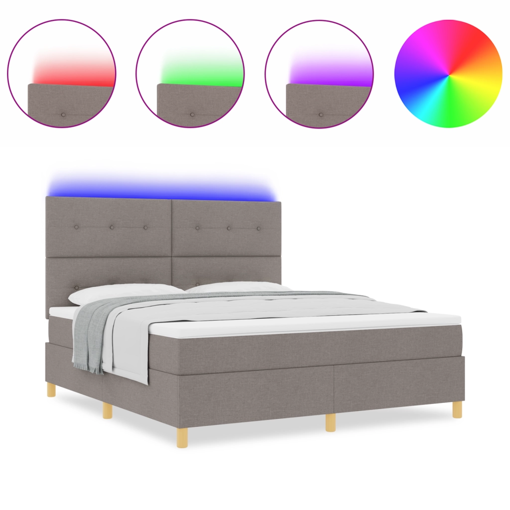 letaXL Letto Box con Materasso e LED Tortora 180x200 cm Tessuto