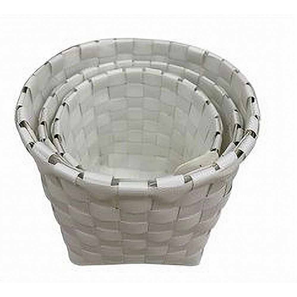 Trade Shop - Set 3 Pezzi Cestini Porta Oggetti Organizer Tessuto Bagno Rotondi Bianco 59074 -
