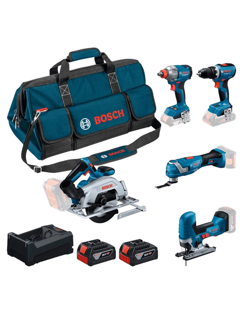 BOSCH Kit 18V (GSR 18V-65 + GDX 18V-285 + GKS 18V-57-2 + GOP 18V-34 + GST 18V-125 S + 2 x 5,0 Ah + GAL 12V/18V-80 + Borsa)