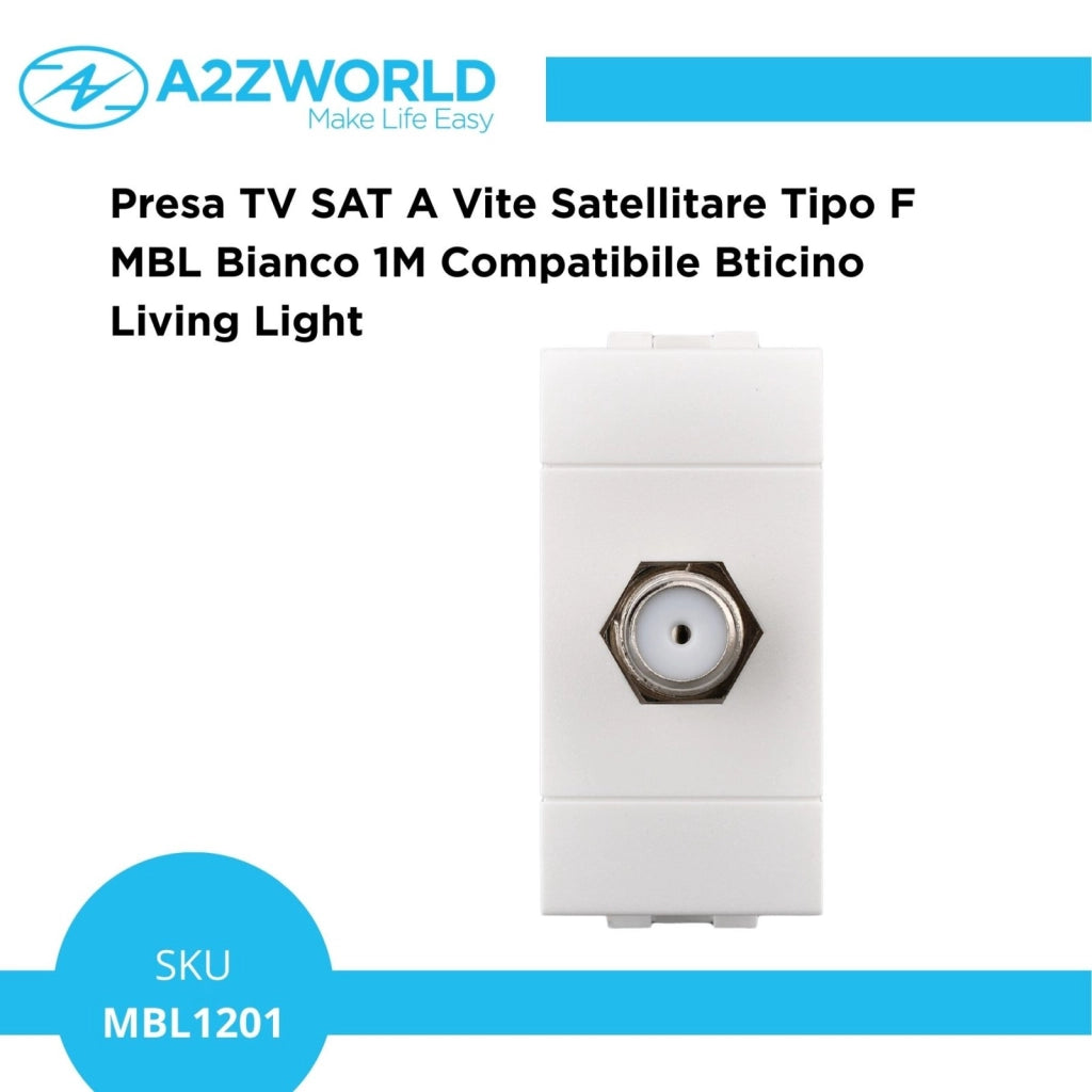 Presa TV SAT A Vite Satellitare Tipo F MBL Bianco 1M Compatibile Bticino Living Light BLB2252