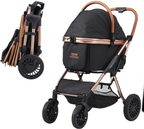 Carriolo per cani - 59x85x105cm - Struttura in alluminio - Trasporto animali - Trasporto di animali domestici - Nero