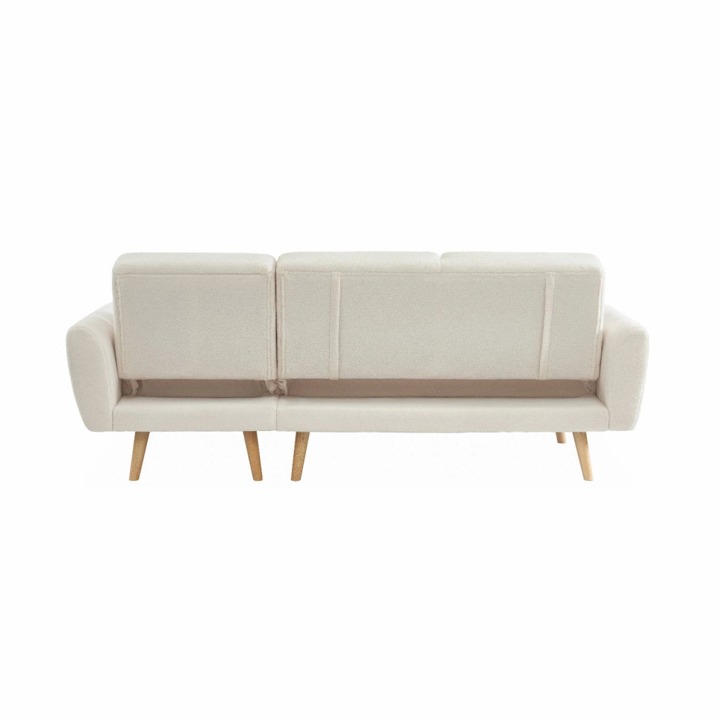 Divano letto angolare reversibile in tessuto bouclé, 3 posti, crema