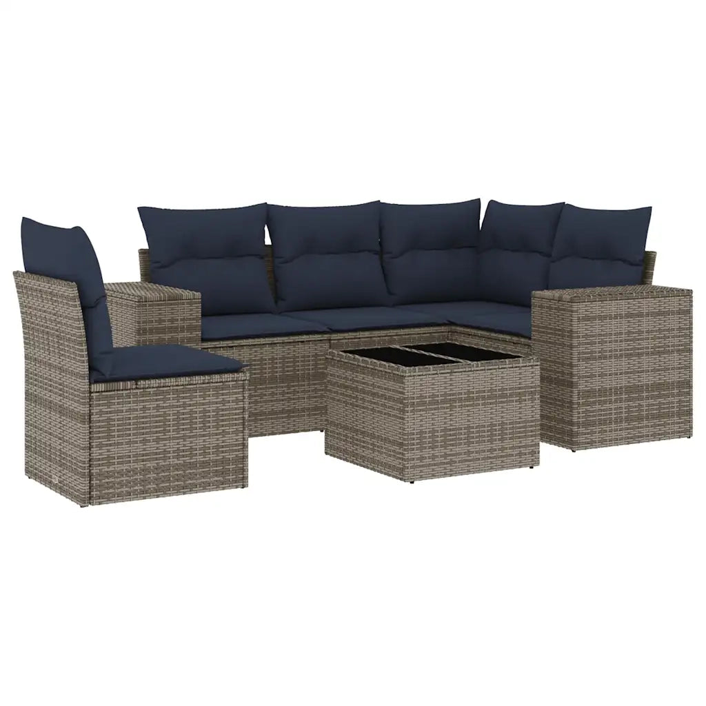 Set Divani da Giardino 6 pz con Cuscini Grigio in Polyrattan 3222580