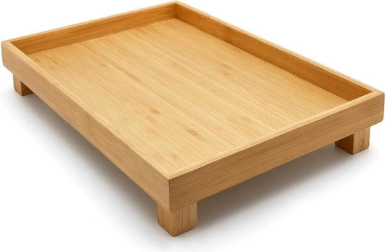 Dienblad in legno con gambe 35 x 25 cm - bordo alto - marrone - per caffè o tè