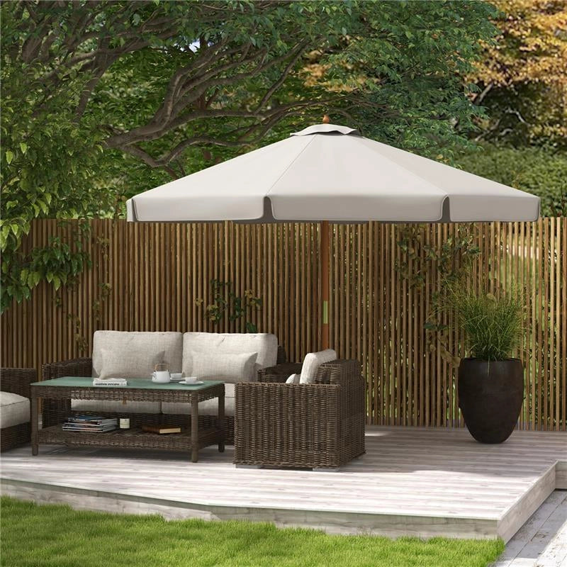 OMBRELLONE DA GIARDINO CON DOPPIO TETTUCCIO IN BAMBÙ E POLIESTERE Ø 325X250 CM GRIGIO