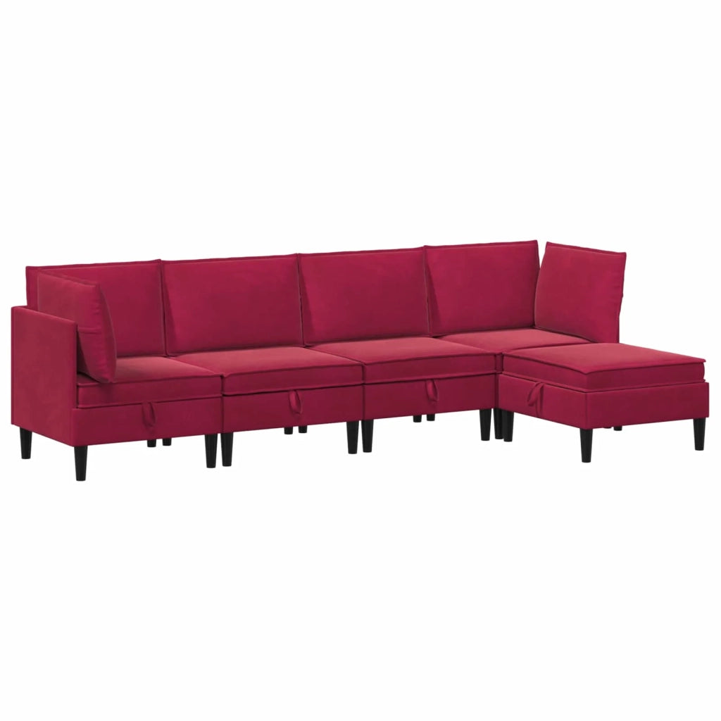 Set di mobili per il soggiorno 5 pcs Rosso Vino Velluto