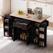 Isola da cucina con piano estraibile 136x70x92 cm in MDF nero e naturale