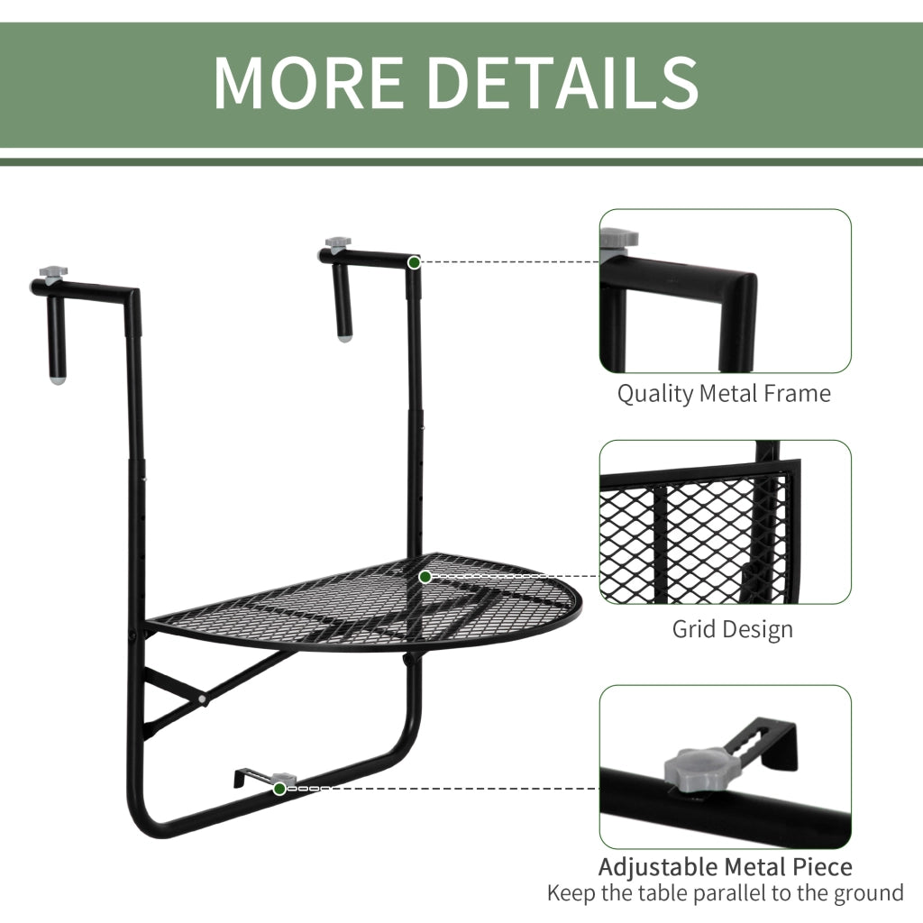 Easycomfort Tavolo da Ringhiera Pieghevole e Regolabile in Metallo, 60x60x57-72cm, Nero