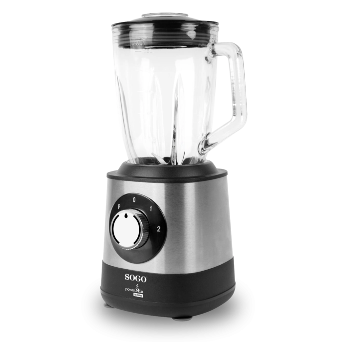 Frullatore da cucina 1500W con bicchiere vetro 1,5L, 2 velocità e funzione tritaghiaccio per frullati e smoothie - Sogo