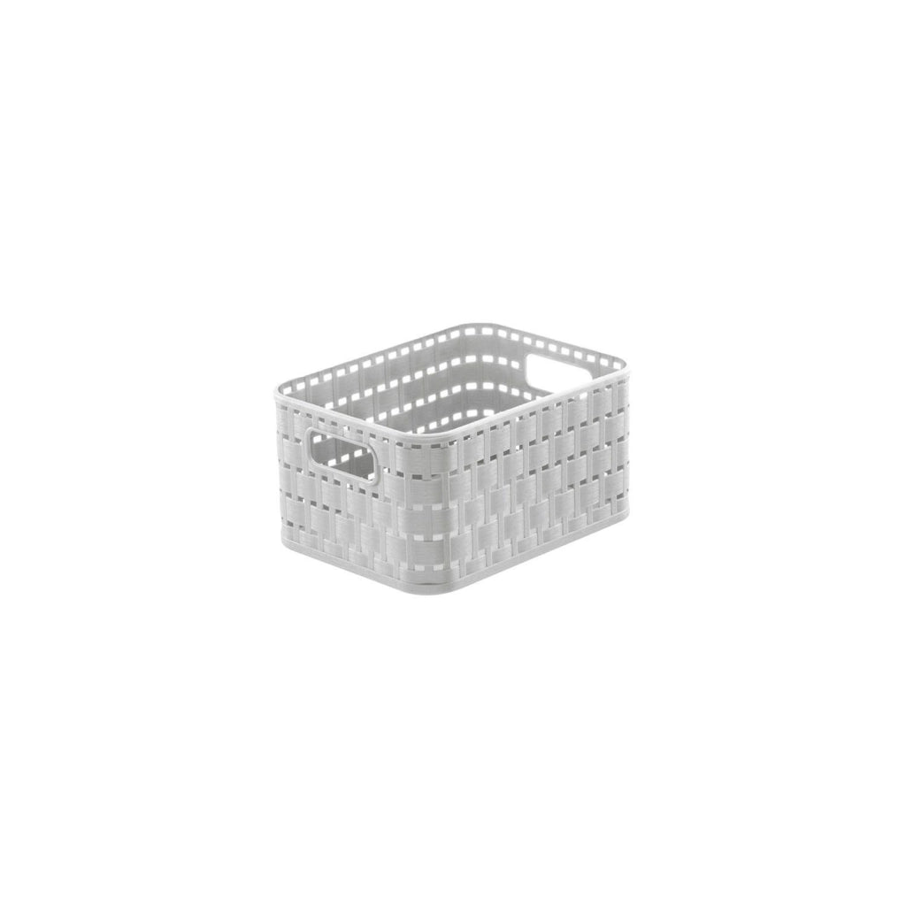 CONTENITORE IN PLASTICA IN MODERNO LOOK RATTAN CESTA COUNTRY 18X14X10CM BIANCA