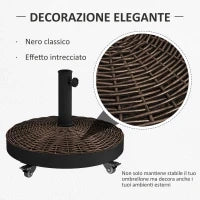 Base per Ombrellone da Giardino Rotonda a 4 Ruote con Freni, in Acciaio e Resina, Ø52x41 cm, Bronzo e Nero