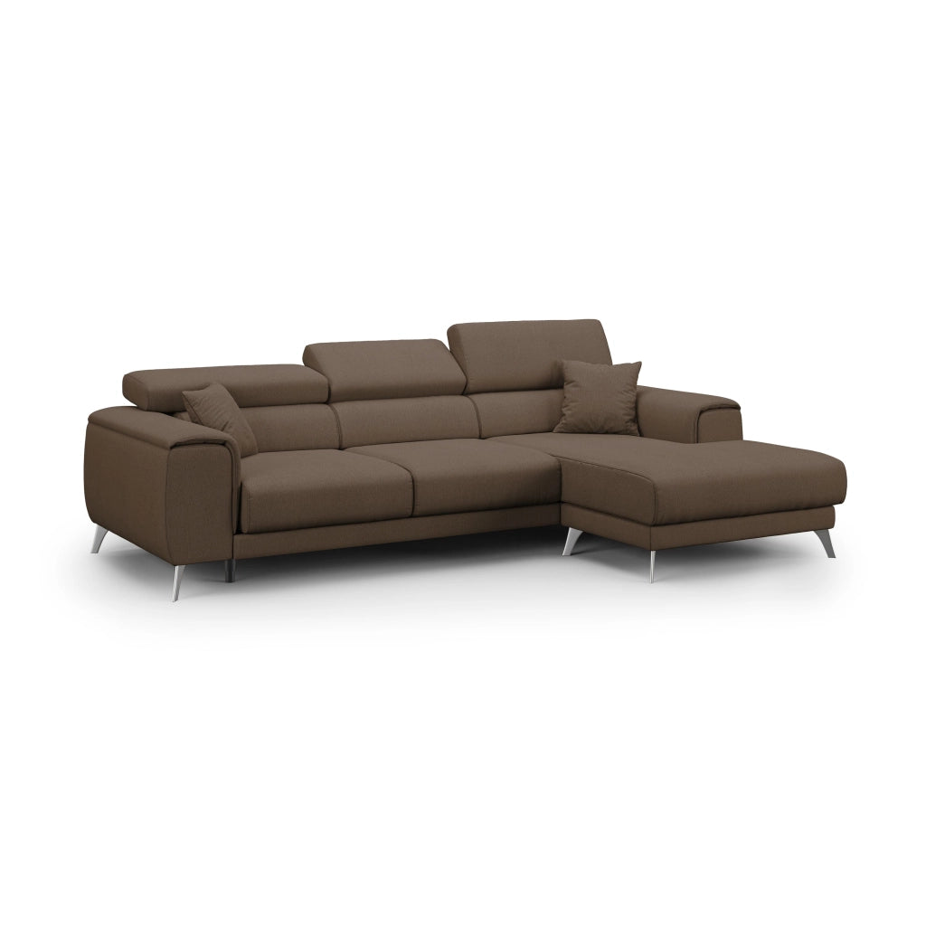 Fusion Divano angolare con sedute scorrevoli in tessuto morbido smacchiabile T05 260 cm Destro marrone