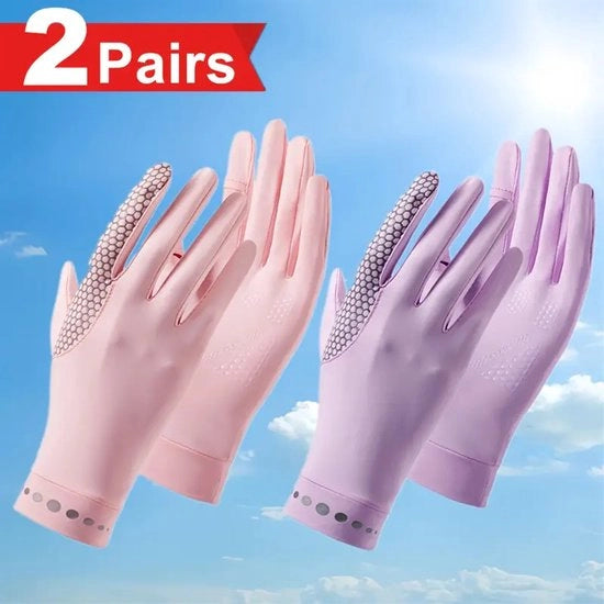 Due pair di guanti per donna con dita intere, unico modello, per sport all'aperto, con touchscreen aperto, elastico, respirante, comodo e morbido (rosa + viola)